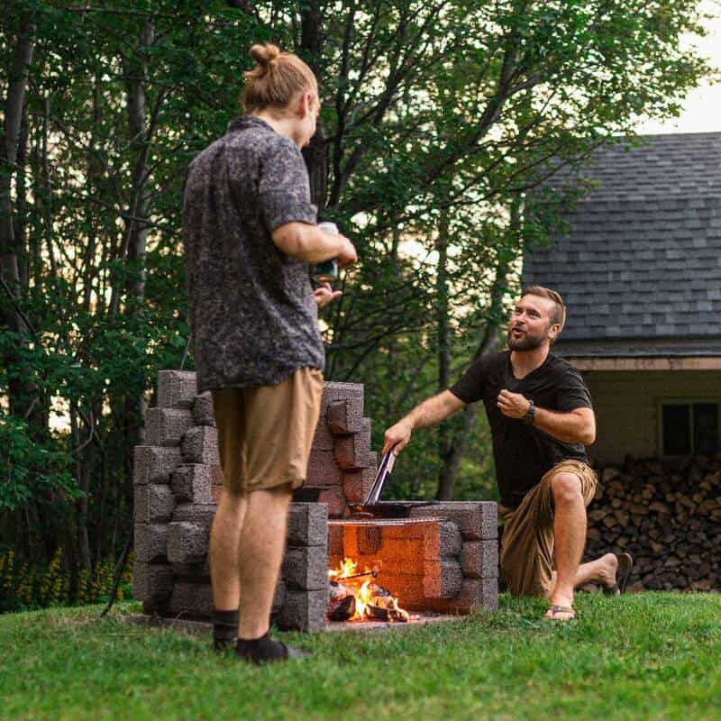 pinic with backrest backyard two people cooking