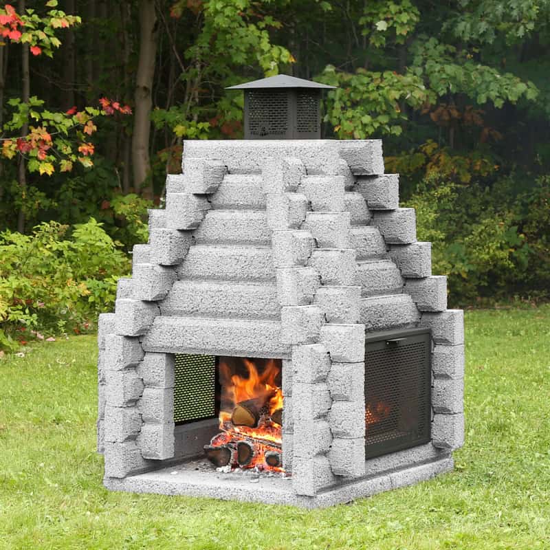 Foyer extérieur 130-3 de couleur gris avec pare-étincelles latéral et capuchon